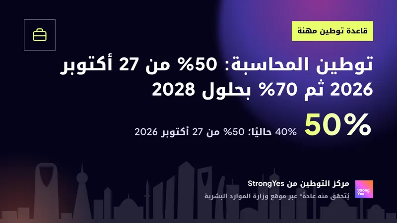 توطين المحاسبة: 50% من 27 أكتوبر 2026 ثم 70% بحلول 2028: StrongYes Saudization Hub