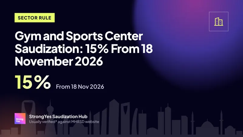 Gym and Sports Center Saudization: 15% From 18 November 2026: StrongYes Saudization Hub